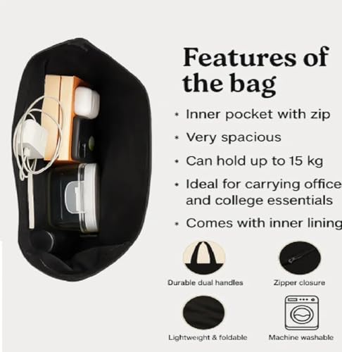 Image of Mid Goofy Cotton Canvas Tote Bag with Zipper and Inner Pocket | Eco-Friendly Reusable Bag for Shopping, Travel, Work & Everyday Use