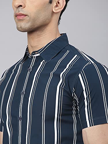 Image of Dennis Lingo Men's Vertical Stripes Slim Fit Cotton Casual Shirt