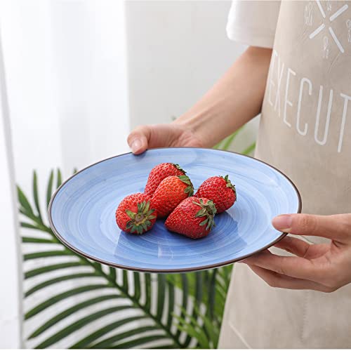 Selamica Ceramic 8 Inch Dinner Plates, Small Dessert Salad Plates, Porcelain Serving Plate For Appetizer, Pancakes, Steak, Set Of 6, Gradient Blue #TOP6
