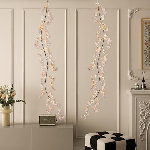 image for Fudios Lighted Garland Spring with Cherry Blossom 96 Fairy Lights 6FT 