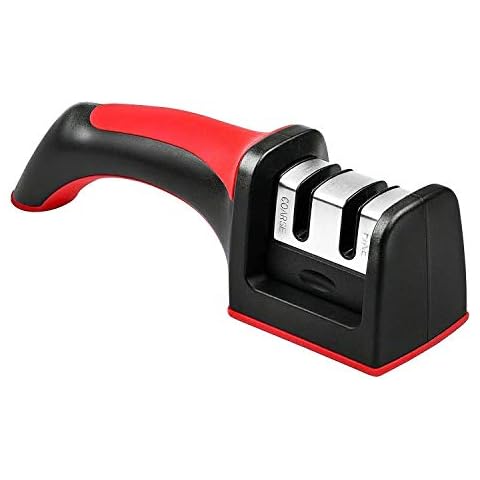 Wellehomi Professional Knife Sharpener, Premium Two Stages Manual Knife Sharpener with Non-Slip and Ergonomic Design Cover