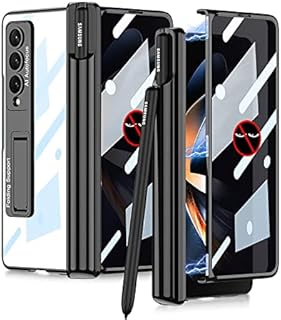 FODDOM for Samsung Galaxy Z Fold 4 Case with S Pen Holder & Front Anti-peep film Screen Protector Case, Ultra Thin Transparent Plating PC Crystal Magnetic Hinge Protection Cover (Black)