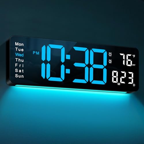 MASHI Digital Wall Clock, 16" Large Display Digital Clock with Remote Control, Auto-Dimming Wall Clock with Night Light, DST, Date Week,Temp for Living Room, Bedroom, Decor, for Elderly