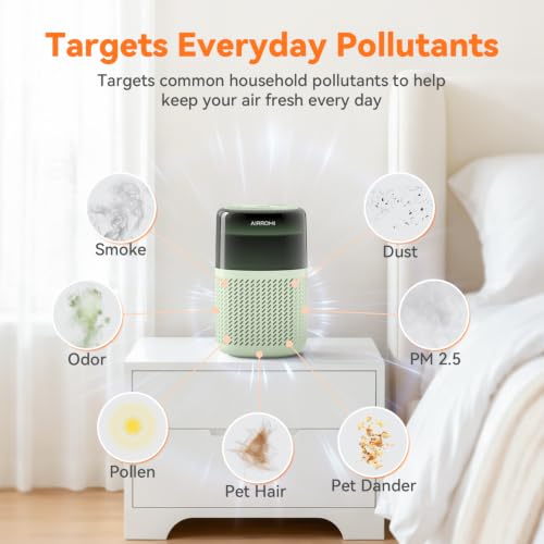 AIRROMI Air Purifiers for Home Bedroom Up to 765 Ft²,with Activated Carbon Filter,Aromatherapy,RGB nightlight,Quiet 360° intake Air Cleaner for Pet Hair,Pet Dander, Allergies,Smoke,Odor, A2005 Green by AIRROMI - Used condition - Image 4
