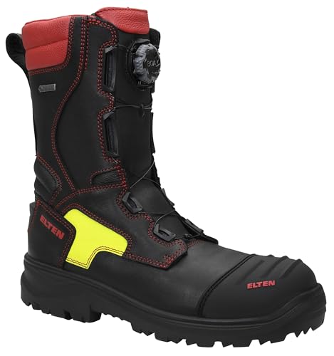 ELTEN Feuerwehrstiefel Colin GTX BOA ESD F2A, Damen und Herren, Leder, Stahlkappe, robust 45, Schwarz|Rot