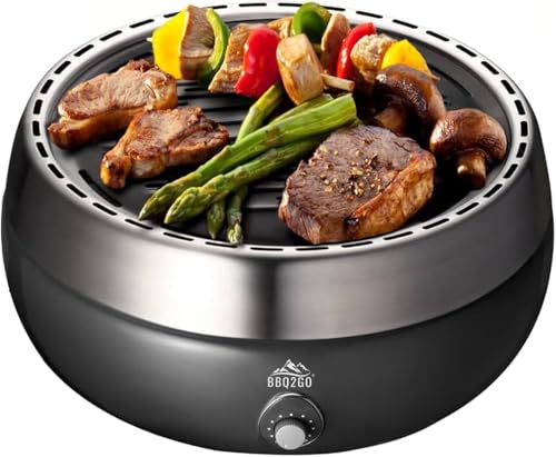 AUGOUST Barbecue d'Intérieur au charbon, sans Fumée. Barbecue au charbon de Table, avec plaque de cuisson anti-adhésive. Autonomie du charbon : 3h.