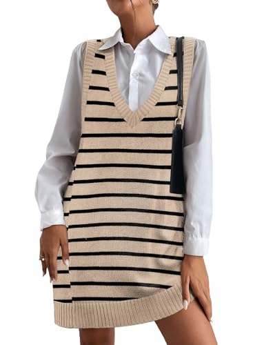 Image of HOTOUCH Women Sweater Vest Oversized V Neck Sleeveless Knit Pullover Ribbed Vest Dress with Pockets