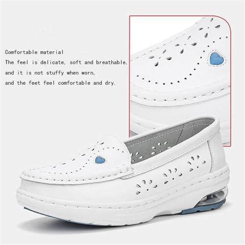 CLSQLXYJZC Summer Leather Loafers, Womens Casual Breathable Mesh Hollow Slip on Lightweight Slip Resistant Nursing Shoes, Lightweight Air Cushion Walking Shoes, for Doctors3