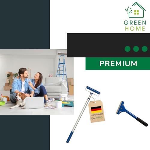 GREEN HOME | Stachelwalze 150 × 500 mm mit Teleskopstiel & Tapetenschaber | Profi Renovierset zum Perforieren & Entfernen von Tapeten | Igelwalze, Nagelroller, Tapetenigel, Stachelroller