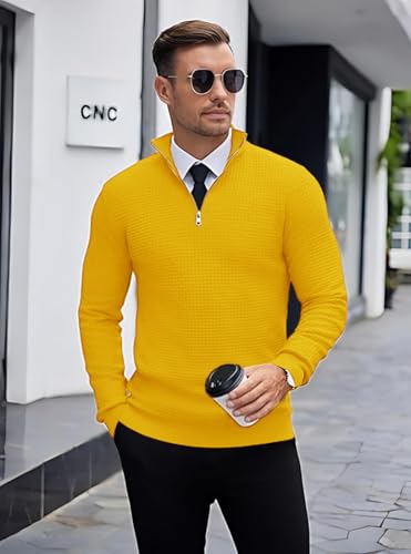 Image of TYSORT Men High Neck Zipper Full Sleeve Waffle Knitted Winter Sweater,Waffle Knit Sweater for Men