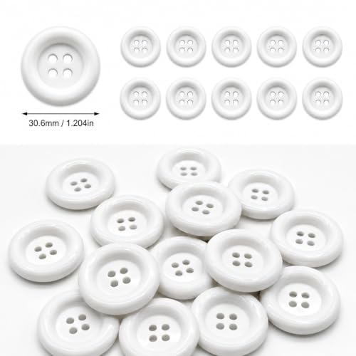 Image of Pack of 12 Big White Resin Buttons for Lab Coats Blazers Diameter 48 L,(1.2 inch) 4 Holed for Sewing and Art and Craft Round Buttons with 4 Holes