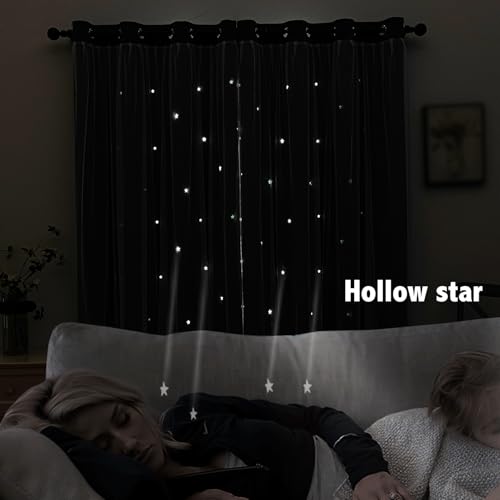 Image of indistar Star Cutout Kids Window Blackout Curtains for Girl Bedroom Window Room Darkening Curtains & Drapes Baby Nursery Curtains (2 Panel,52Wx95L inch,Dark Green)