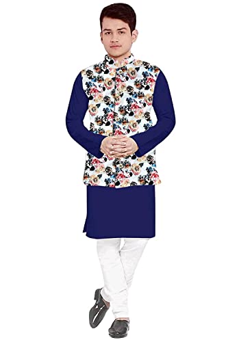 Image of Os Men's & boy kurta pyjama set with nerhu jackets (Multi printed) in cotton (baap beta|father son|)