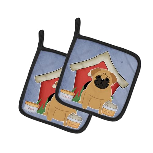 Caroline's Treasures BB2761PTHD Dog House Collection Pug Brown Pair of Pot Holders Kitchen Heat Resistant Pot Holders Sets Oven Hot Pads for Cooking Baking BBQ, 7 1/2 x 7 1/2