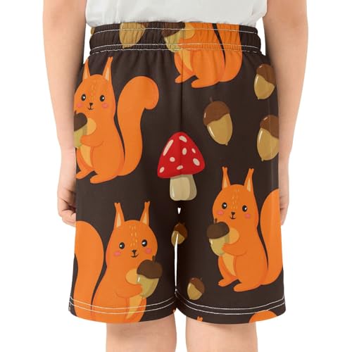 J JOYSAY Acorn Mushroom Squirrel Brown Boys Athletic Shorts Kids Youth Casual Shotrs with Elastic Waistband Pockets3