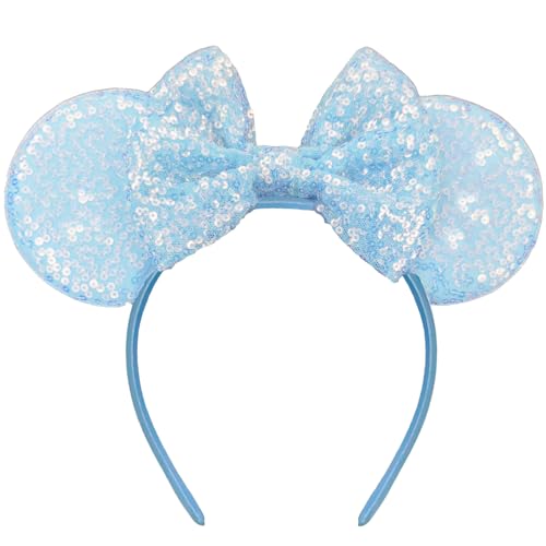 UIVINOIGZZ Mouse Ears Headband - Blue Ears for Women Adut for Cartoon Princess Costume Cosplay Birthday Party Theme Park (Blue)
