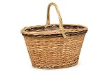 Cesta para Setas Pequeña Hecha en España - Cesto de Mimbre Natural Dorado con Ribete Oscuro y Asa para Recolección de Setas, Frutas y Verduras - 26x36x21/33 cm - Artesanal