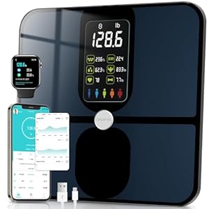 CHWARES Weegschalen voor lichaamsgewicht, Smart weegschalen met groot VA-scherm, USB oplaadbare digitale badkamerweegschaal met 15 metrics Body Samenstelling Analyzer Scale voor BMI Hartslag 180kg, Zwart