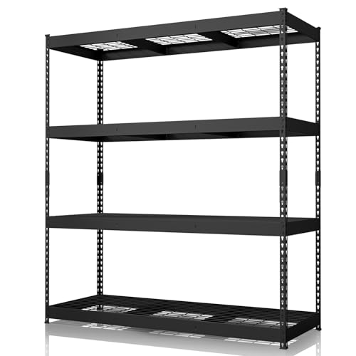 KARAT - KARAT Étagère de Rangement Lourde Yukon Rivet – Rayonnage en Acier avec tablettes grillagées, capacité de Charge 250 à 350 kg par Niveau (Noir, 180 x 160 x 60 cm - 4 Niveaux)