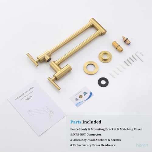 Havin HV2022B Gold Brass Pot Filler,Wall Mount Commercial Pot Filler Faucet, Copper Material Kitchen Folding Faucet,Coffee Machine Faucet thumb #5