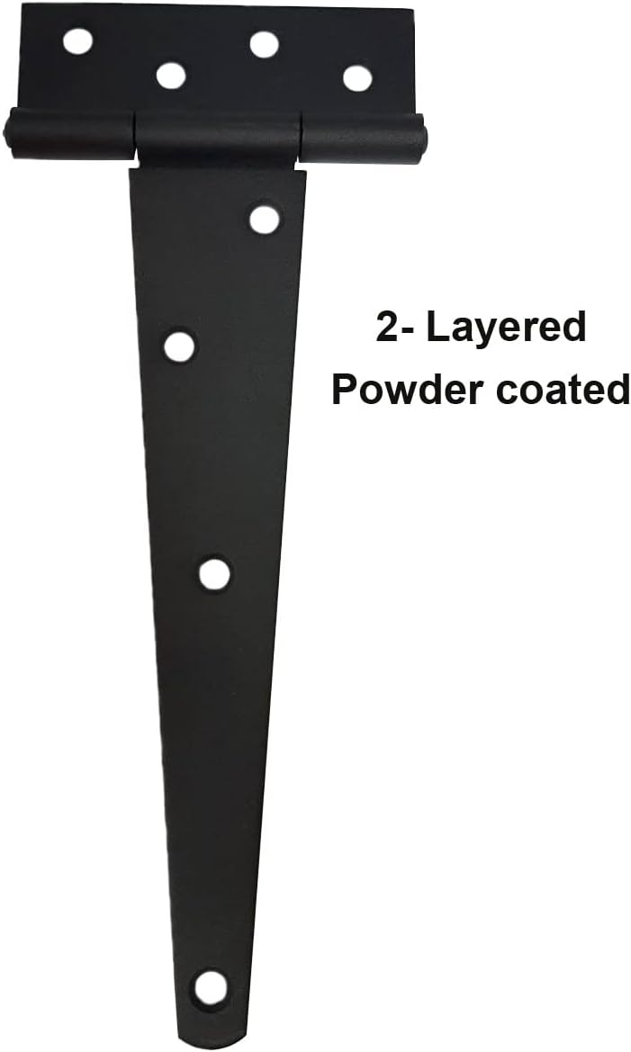 QCAA Steel Heavy Duty T Hinge, 8" x3-1/2 x2.3mm, Elegant 2-Layered Frosted Matte Black, Powder Coated, 6 Pack