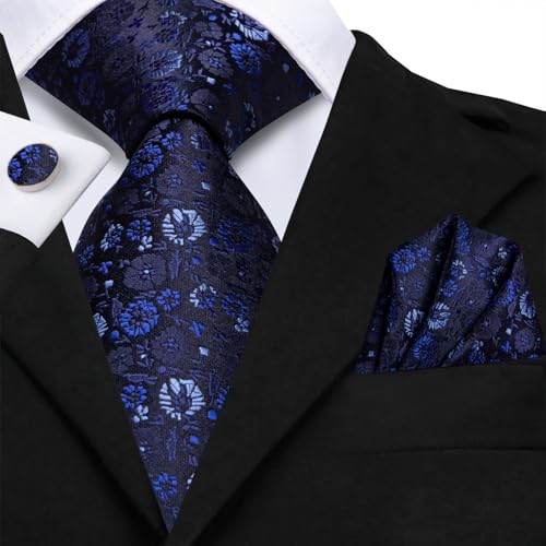 Image of Dubulle Mens Tie and Lapel Pin Paisley Striped Floral Necktie for Men Pocket Square Cufflinks 4PCS Set Wedding Party
