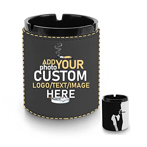 Custom Ashtray Personalized Smokeless Ashtray Add Your Photo Logo Text Leather Cigarette Ashtray for Home Office Car Wedding Anniversary Birthday Fathers Day Bachelor Party Gift (Leather Ashtray)