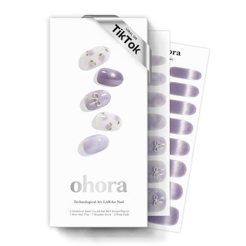 ohora Semi Cured Gel Nail Strips (N Dreamy Rose) - Magnet Marble Purple Works with Any Lamps Salon-Quality Long Lasting Easy to Apply & Remove - Includes 2 Prep Pads Nail File & Wooden Stick