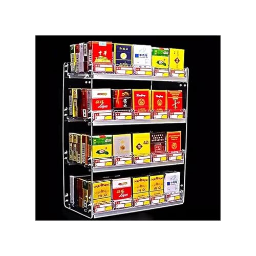 Présentoir à cigarettes transparent de supermarché avec étagères d'affichage et pousse-cigarettes