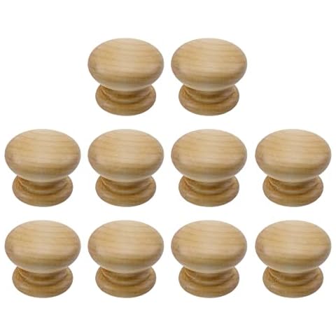 Tighall 10PCS Round Wooden Single Hole Drawer Handles, 1.26inch Diameter Wood Color Solid Knobs with Screws Cover