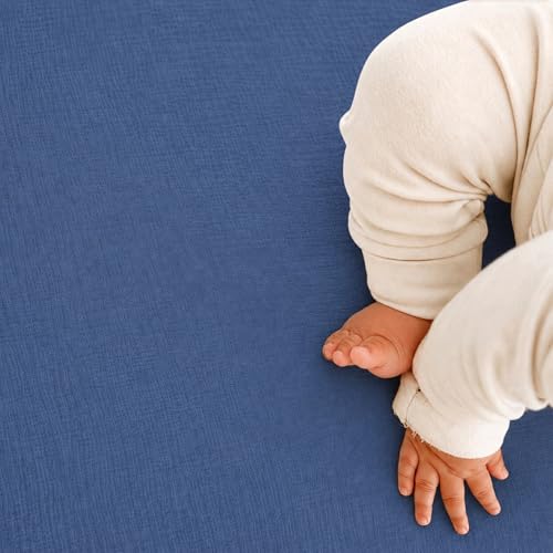 Image of Newton Baby Deluxe Crib Sheet, Evening Blue | Ultra-Soft Breathable Organic Cotton, Fitted, Thicker & Softer Design, Machine Washable