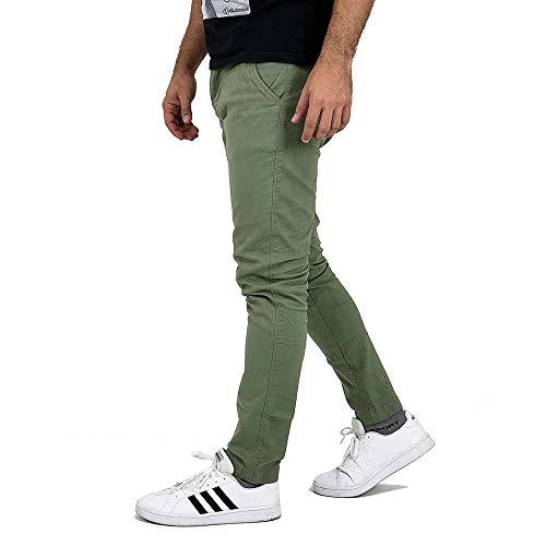 Calça Masculina Slim Verde Oliva Sarja Com Elastano Tamanho:36