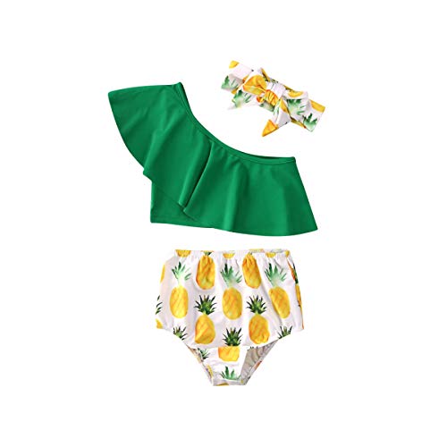 3Pcs/Set Newborn Baby Girls Cute Swimsuit Halter Sleeveless Swimwear Fruit Beachwear Bathing Suit Bikini Set (Green+1, 1-2Y)