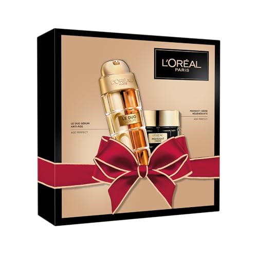 L'Oréal Paris – Luxus-Set Anti-Aging – Geschenkidee – Midnight Creme und Serum Le Duo – Gesichtspflege gegen Falten, Festigkeit, Komfort – für eine glattere, feste und strahlende Haut – echte Größen*