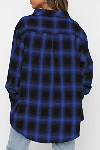 Image of CHYRII Womens Button Down Flannel Shirts Long Sleeve Plaid Shackets Business Casual Blouse Top