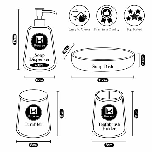 Image of SaSaSa Ceramic Bathroom Accessories Set of 4 Modern Bath Set with Soap Dispenser & Toothbrush Holder, Luxury Home & Gift Idea (11501)