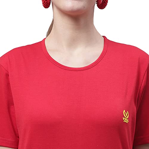 Image of Mack Jonney Women Round Neck Cotton Solid Regular Fit T-Shirt-T Anthraa 001-P