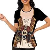 MISS FANTASY Pirate Shirt Women Novelty Funny Caribbean Cruise T-Shirt Women's Pirate Costumes Outfits Halloween Costumes Women for Pirate Night Parties Cruise Ships Halloween Dress up Party M