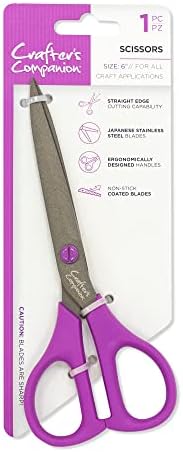 Crafter's Companion Sharp Craft Scissors for Adults-Japanese Precision Stainless Steel Blades-Non-Stick Teflon Coated-Ergonomic Design-Perfect for Paper, Card, Felt and Fabric (6 Inch), Silver, 6-inch