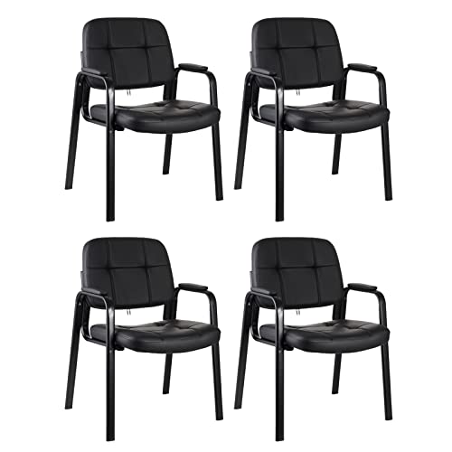 Image of CLATINA Classic Reception Chair with Padded Armrests and Sturdy Steel Frame, Ergonomic Guest Chair for Office Conference Waiting Meeting Room, Black (4 Pack)