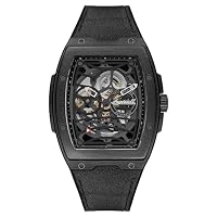 Ingersoll The Challenger Mens 42mm Automatic Watch with Black Sleketon Dial and Black PU/Alcantara Strap