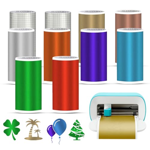 Smart Vinyl Permanent for Cricut Joy, Matte Metallic Smart Adhesive Vinyl Permanent, 14 x 30.5 cm, Removable Adhesive Vinyls, Self-Adhesive, 8 Pieces with 2 Transfer Film Set