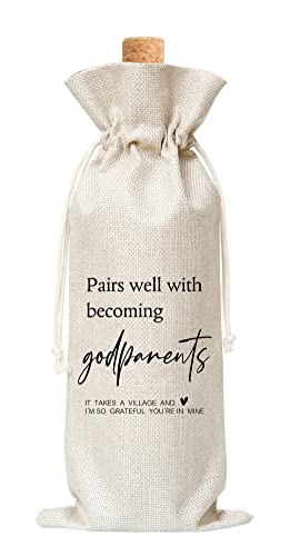Godparents Proposal Gifts, God Parents Presents Proposal Gifts From Godchild, Will You Be My Godparents Wine Bag For Godparent Proposal, Godfather, Godmother, 1 Pc Burlap Wine Bottle Cover Bag (A01)