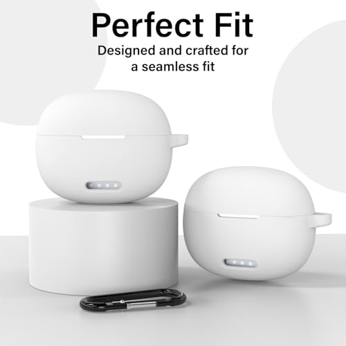 Image of Sounce Earphone Case Cover for GOBOULT W20 TWS Soft Silicone Skin Case Cover Shock Absorbing Protective Case with Keychain [Front LED Visible] - White