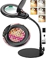 Jeedefi 10X Magnifying Glass with Light and Stand, Flexible Gooseneck LED Lighted Desk Lamp, 2200 lumens Multiple Color Modes Stepless Dimming, Hands Free Magnifier for Craft Painting Hobby Reading