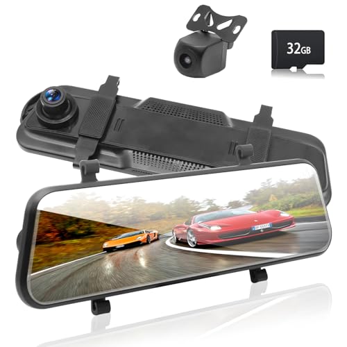 ドライブレコーダー ミラー型 左リトラクタブルカメラ 前後カメラ完全分離式ドライブレコーダー1080PウルトラHDフロント＆リアカメラ スーパーダークビジョン170° 後140° 超広角ガイドライン調整可能 ループ録画 Gセンサー LEDトラフィックライト対応 駐車監視 日本語説明書-TSG32