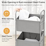 3-Tier Vertical Rolling Laundry Hamper, Removable Bags, Gray Faric - Image 6