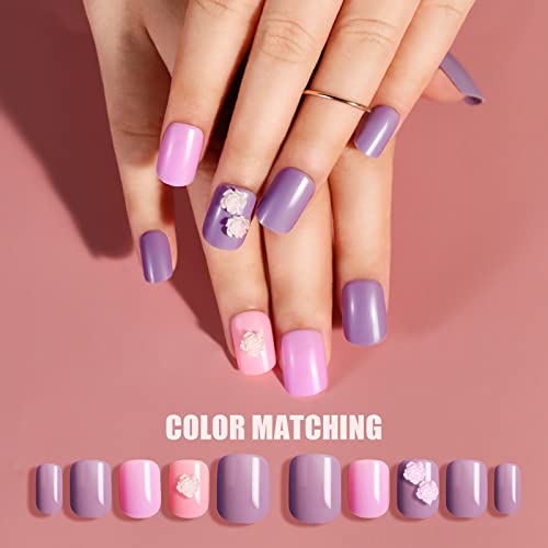 12 Pack, Short Square Press On Nails With Nail Glue, Teenitor 288Pcs Short Fake Nails 12 Colors Short Glue On Nails, Nails Glossy Acrylic False Nails Full Cover #TOP5