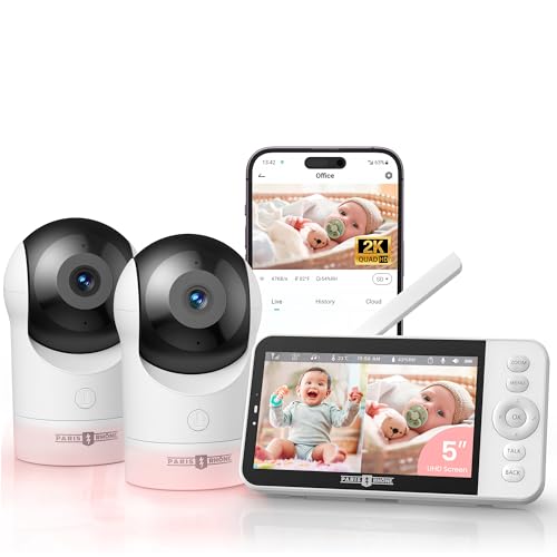 Image of 2K Smart AI Baby Monitor with 2 Cameras, Hybrid Split Screen App View | AI Cry and Roll Over Alerts, Auto Tracking PTZ, RGB Light with Lullabies, Hack-Proof Privacy, 1000ft Range Battery