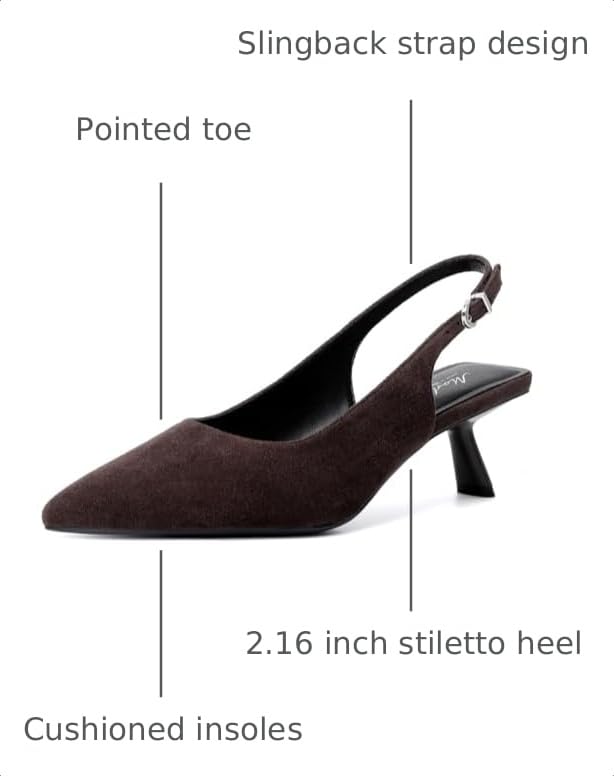 Image of Mostrin Kitten Heels for Women Pointed Toe Pumps Patent Leather Low Heel Slingback Heels with Buckle Dress Shoes for Dating Party Working